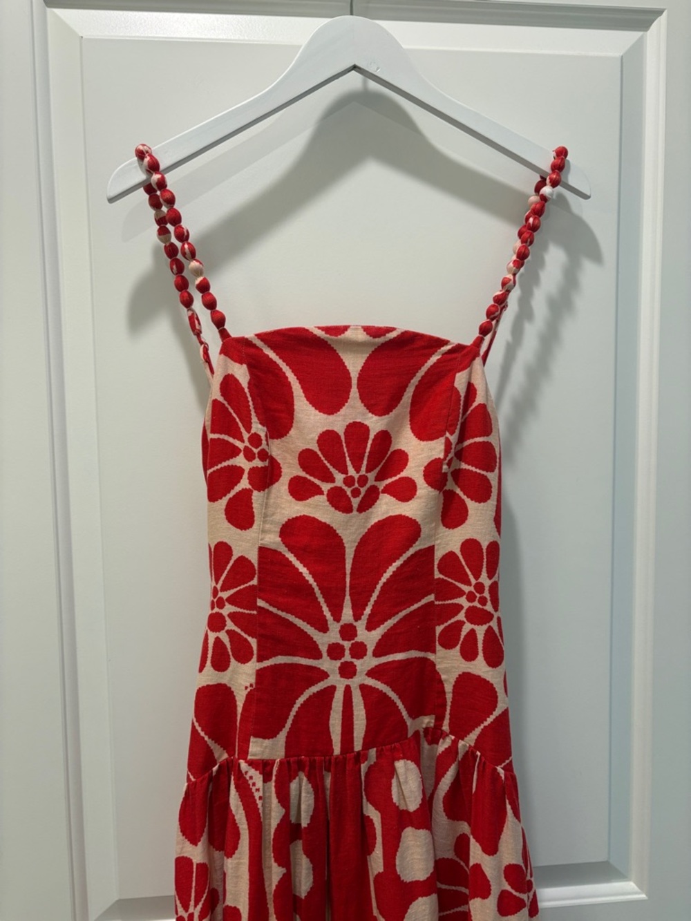 Farm Rio Palermo Red Linen Midi Dress Size Small Sleeveless Open Back Strappy - Picture 9 of 16